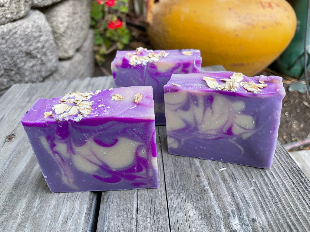 Homemade lavender soaps. Violet and white color handmade soap bars