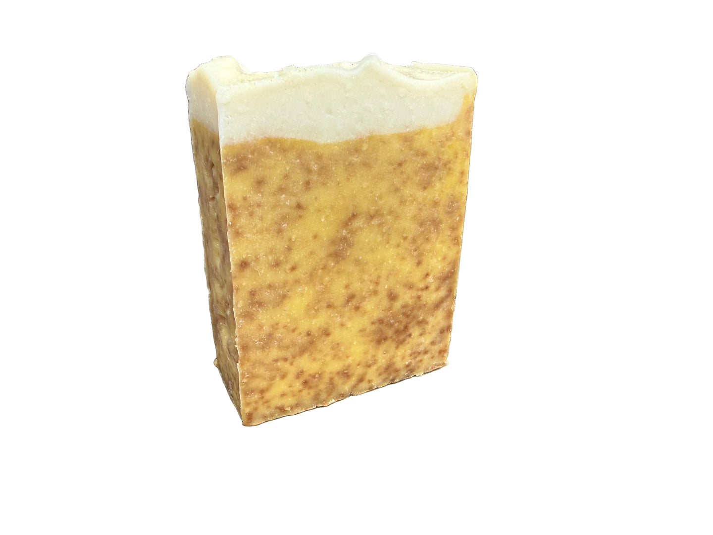 Lemon Curd bar soap. Dark mustard yellow on bottom with white top