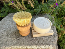 Round soap bar with dish brush and soap rack